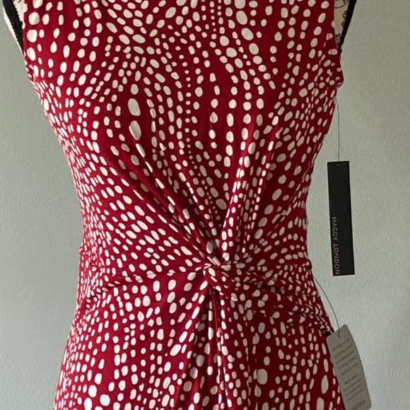 NWT Maggy London Twist Waist Midi Dress - Red and White Sz 0 - Picture 3 of 5